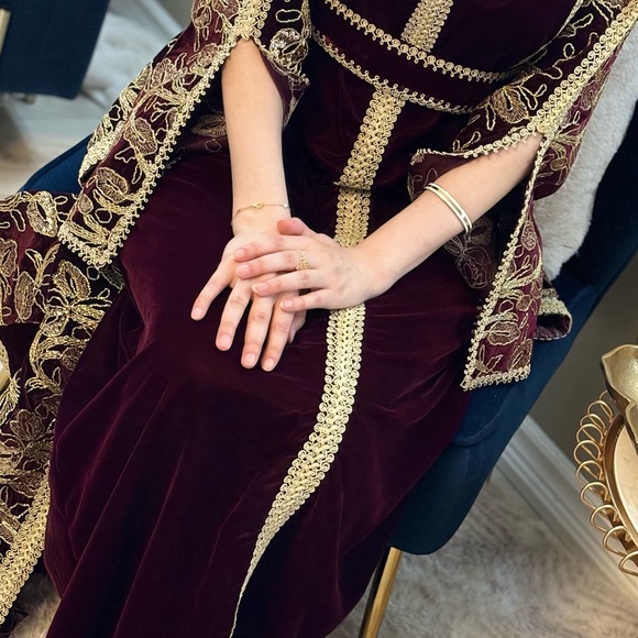 Elegant Burgundy and Gold Embroidered Dress - Picture 2 of 3